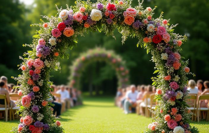 Trouwboog met kleurrijke bloemen van Bloemrijk Amsterdam